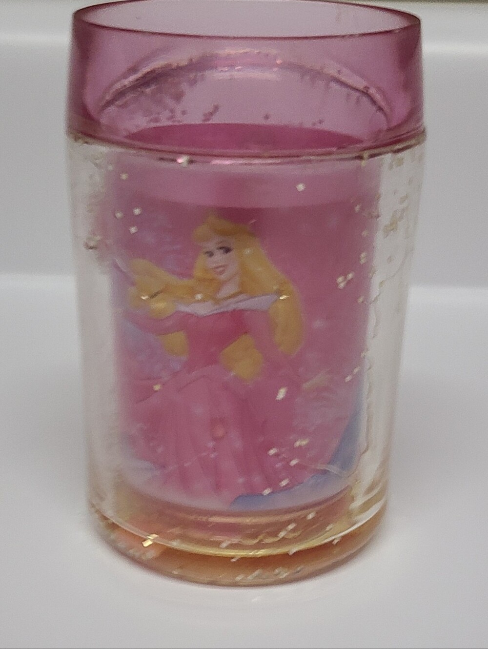 Vintage Disney Store Princess Glitter Tumbler Cup Cinderella Belle Aurora AS IS